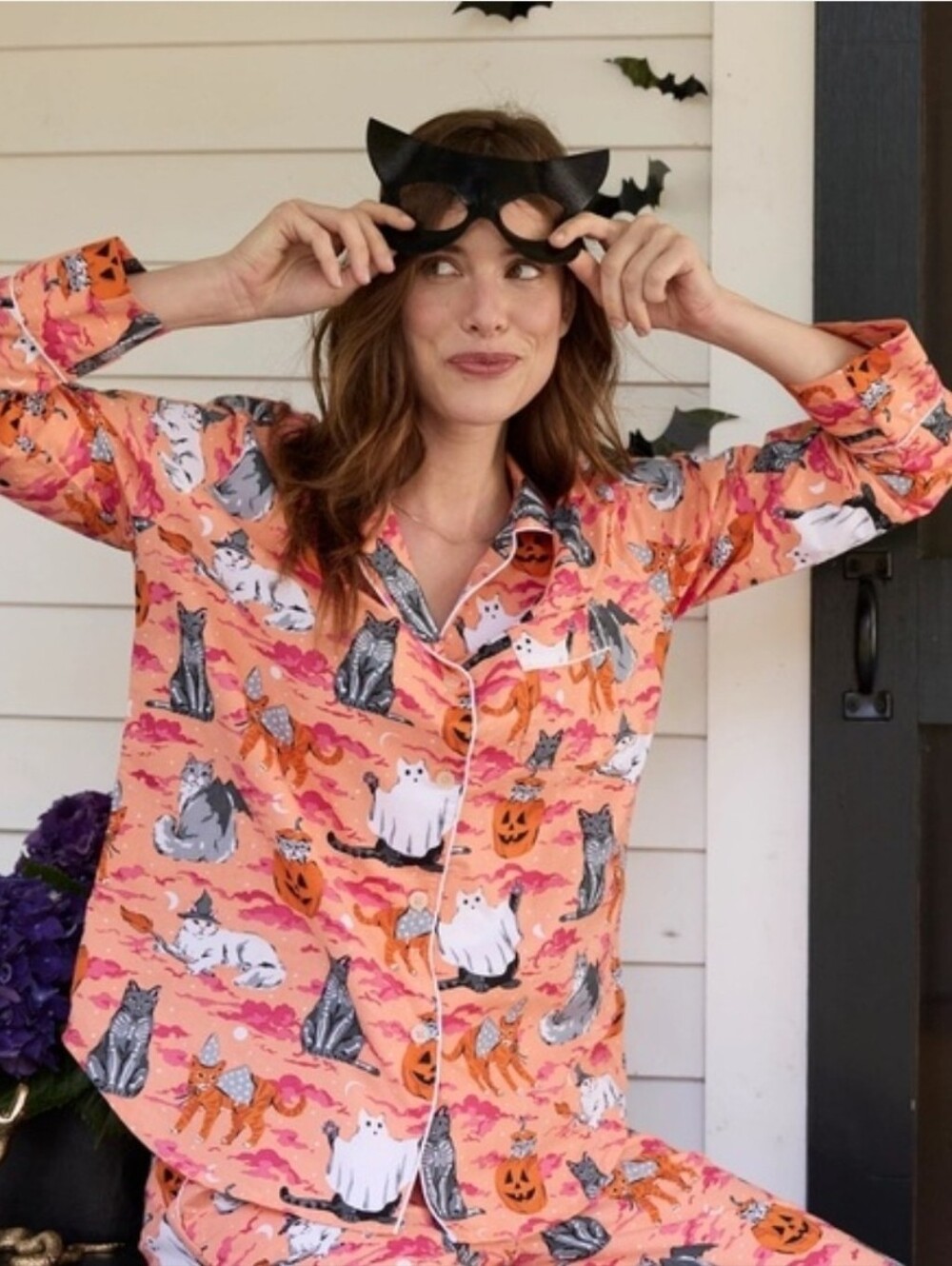 Printfresh Long PJ Set In Halloween Housecats - Picture 5 of 7